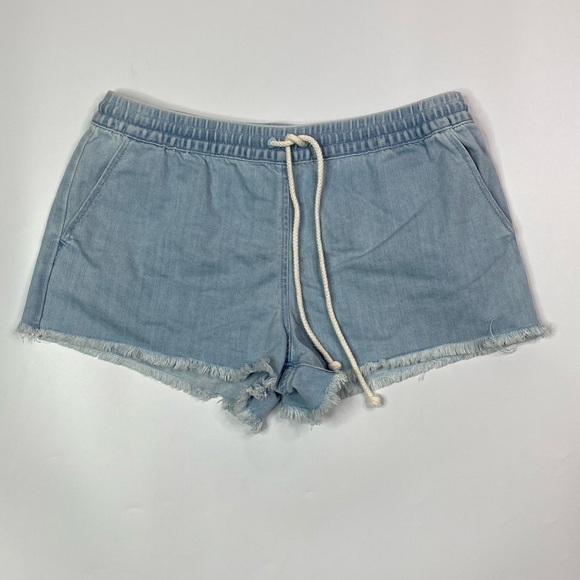Aerie Chambray Raw Hem Drawstring Stretch Waist Shorts Medium NWT - Picture 1 of 8